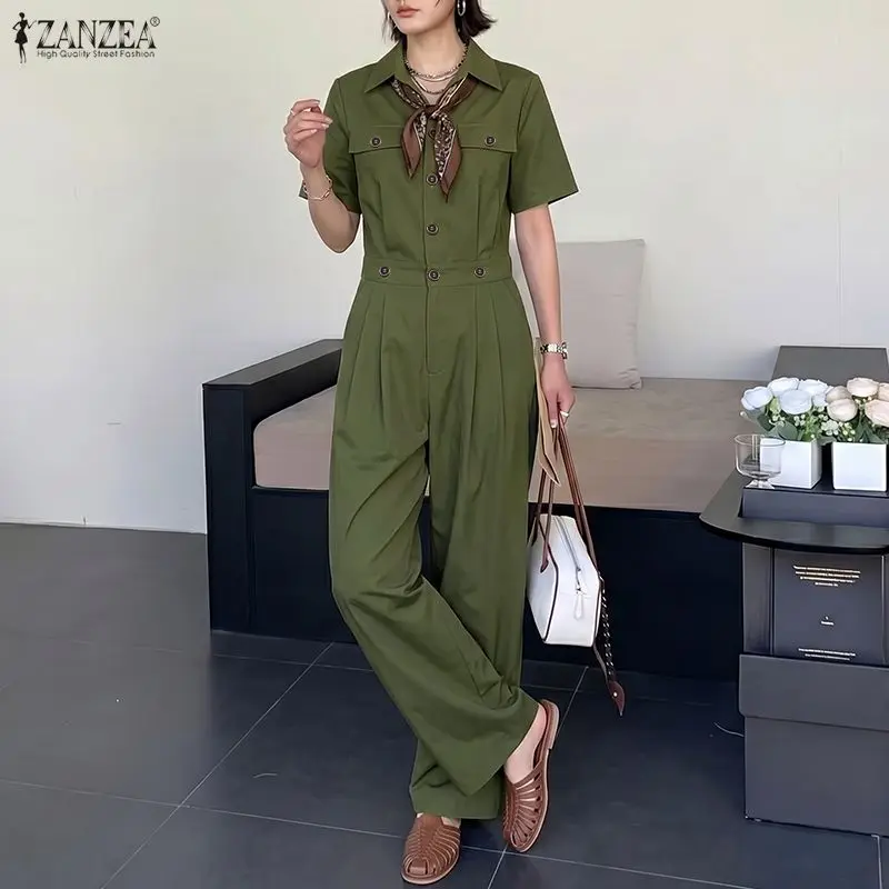 ZANZEA Fashion Woman Jumpsuits Women Summer OL Work Overalls Rompers Street Wide Leg Trousers Lapel Neck Short Sleeve Playsuit
ZANZEA Fashion Woman Jumpsuits Women Summer OL Work Overalls Rompers Street Wide Leg Trousers Lapel Neck Short Sleeve Playsuit