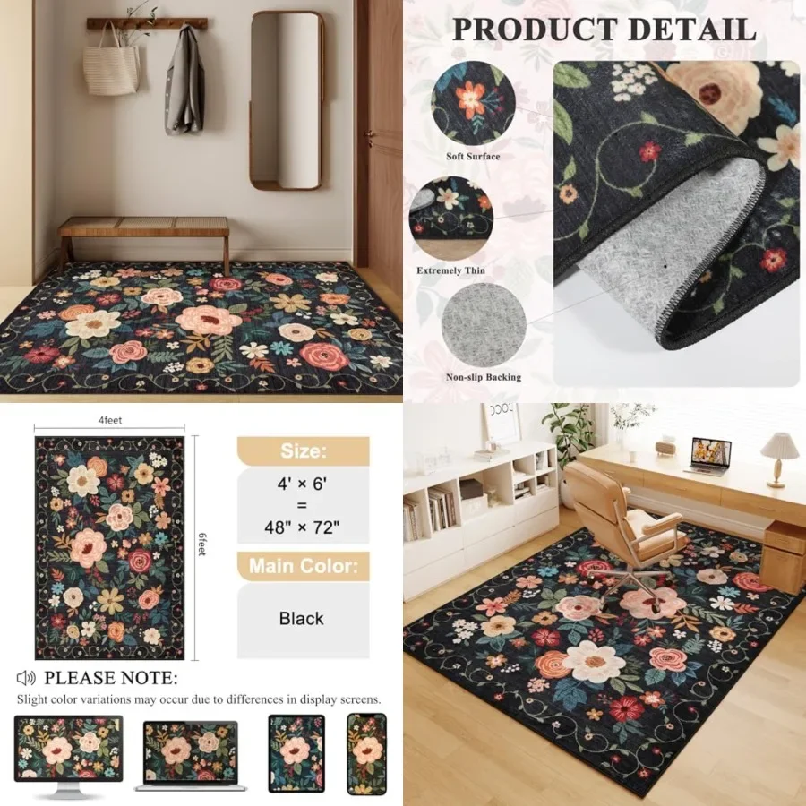 4x6 Feet Office Chair Mat, Lightweight Non Slip Washable Floral Area Rug, Indoor Low Pile Non-Shedding Boho Design Rugs for Bed
4x6 Feet Office Chair Mat, Lightweight Non Slip Washable Floral Area Rug, Indoor Low Pile Non-Shedding Boho Design Rugs for Bed