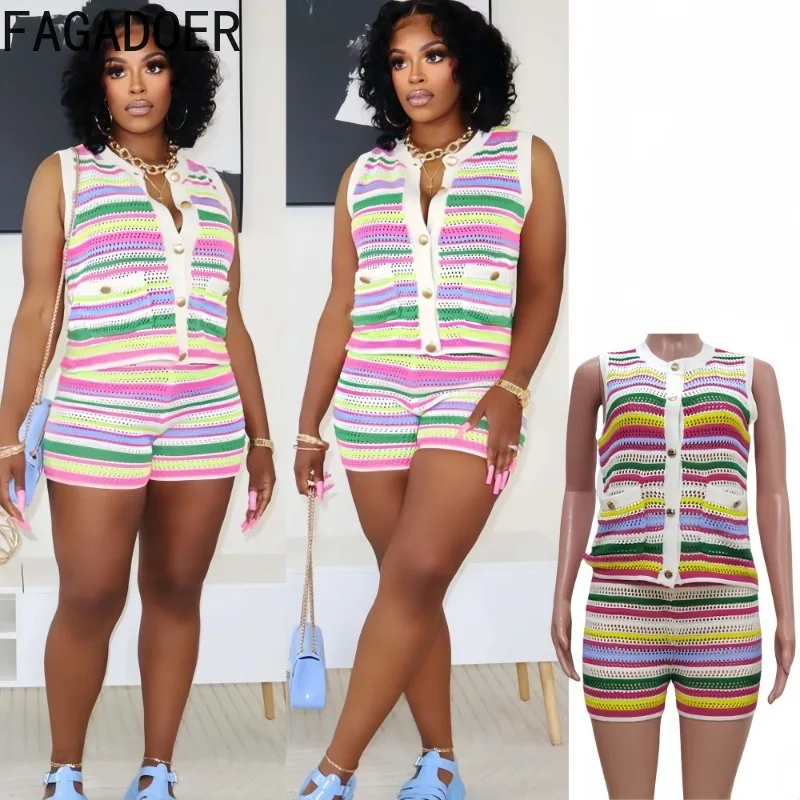 FAGADOER Fashion Knit Hollow Out Patchwork 2 Pieces Set for Woman Color Block Sleeveless Crop Top and Shorts Outfits Streetwear
FAGADOER Fashion Knit Hollow Out Patchwork 2 Pieces Set for Woman Color Block Sleeveless Crop Top and Shorts Outfits Streetwear