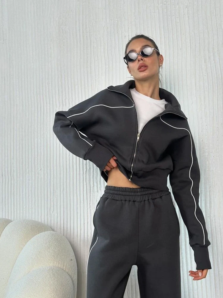 Basic Solid Sports Sweatshirt Set Women Chic Long-sleeved Zipper Coat Long Wide-leg Pants 2-piece Sets Lady Highstreet
Basic Solid Sports Sweatshirt Set Women Chic Long-sleeved Zipper Coat Long Wide-leg Pants 2-piece Sets Lady Highstreet