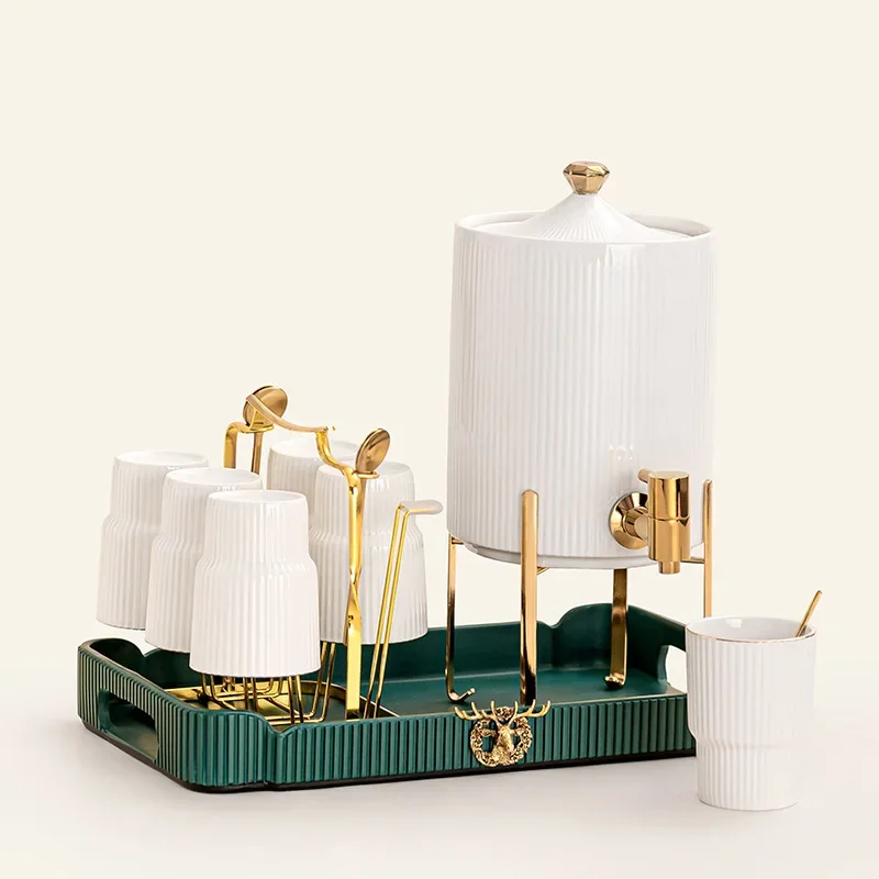 Luxurious Creative Ceramic Cold Kettle Cup with Tray Cup Holder Cold Water Juice and Cold Drink Bucket with Faucet
Luxurious Creative Ceramic Cold Kettle Cup with Tray Cup Holder Cold Water Juice and Cold Drink Bucket with Faucet