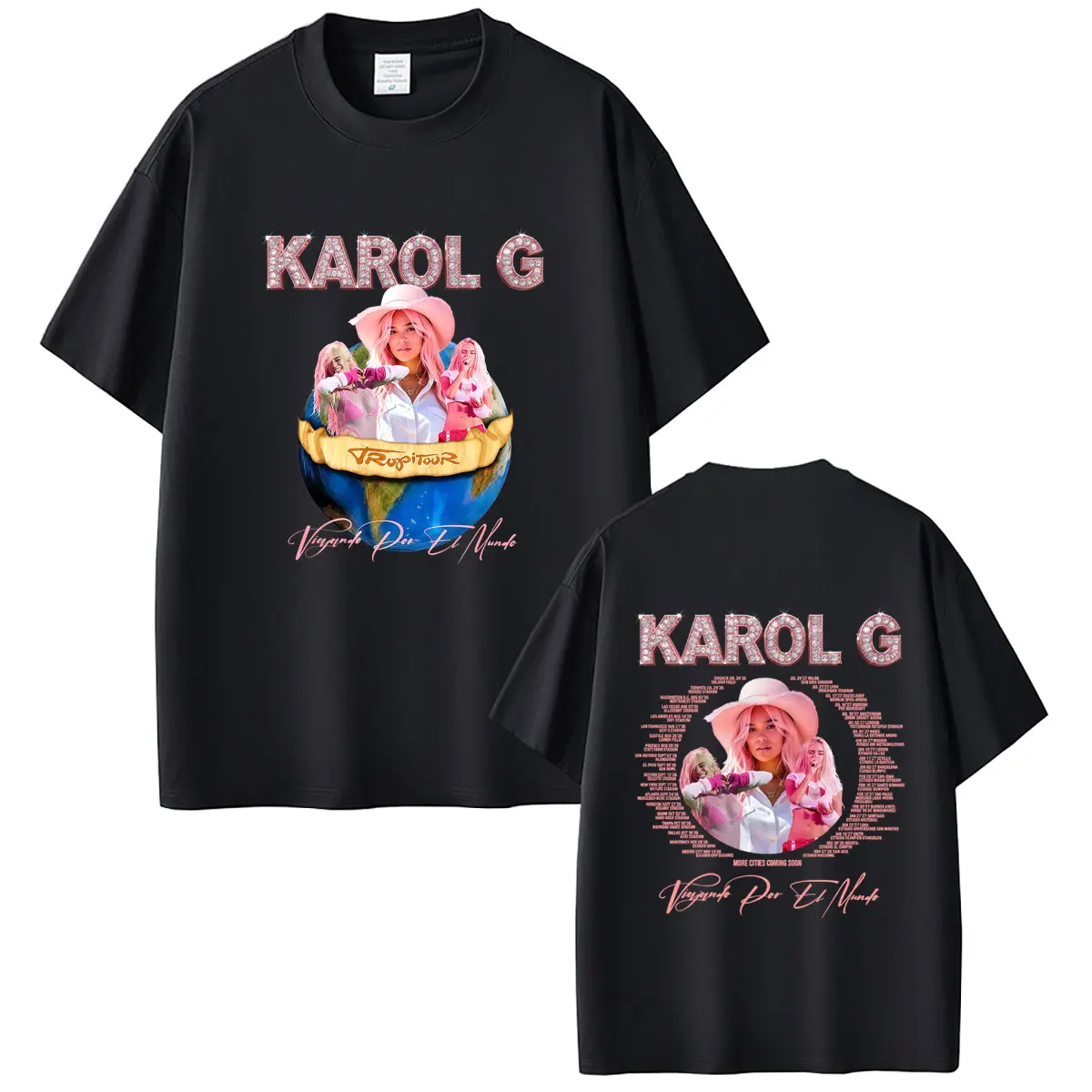 Karol G Viajando Por El Mundo Tropitour 2026 T-shirt Men Women Fashion Oversized Streetwear Male Vintage Casual Soft Cotton Tees
Karol G Viajando Por El Mundo Tropitour 2026 T-shirt Men Women Fashion Oversized Streetwear Male Vintage Casual Soft Cotton Tees