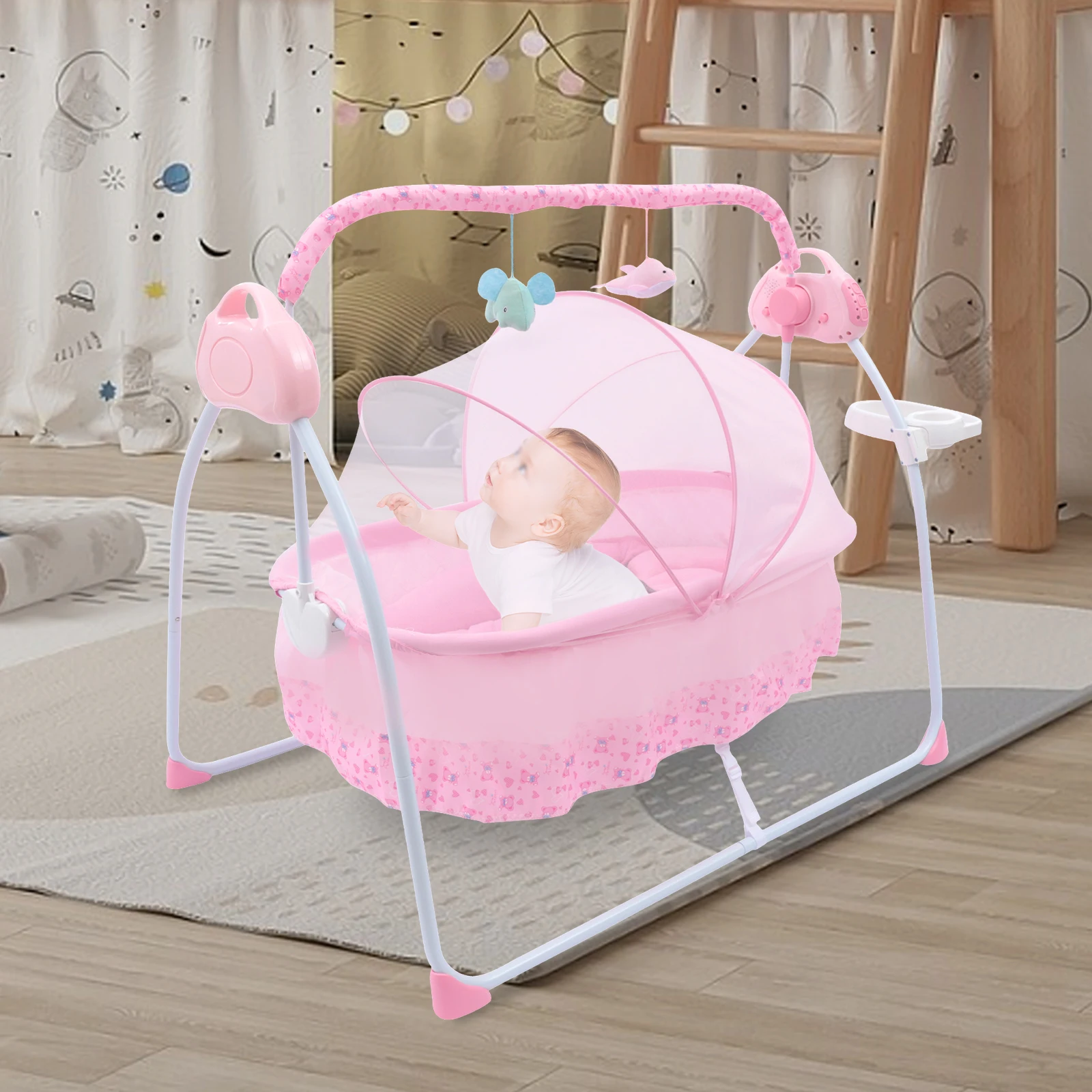 Baby Cradle Swing Remote Auto Swing Bed Cradle Portable Swing Stand Seat For 0-18 Months Baby 5 Gears Adjustable Pink No Battery
Baby Cradle Swing Remote Auto Swing Bed Cradle Portable Swing Stand Seat For 0-18 Months Baby 5 Gears Adjustable Pink No Battery