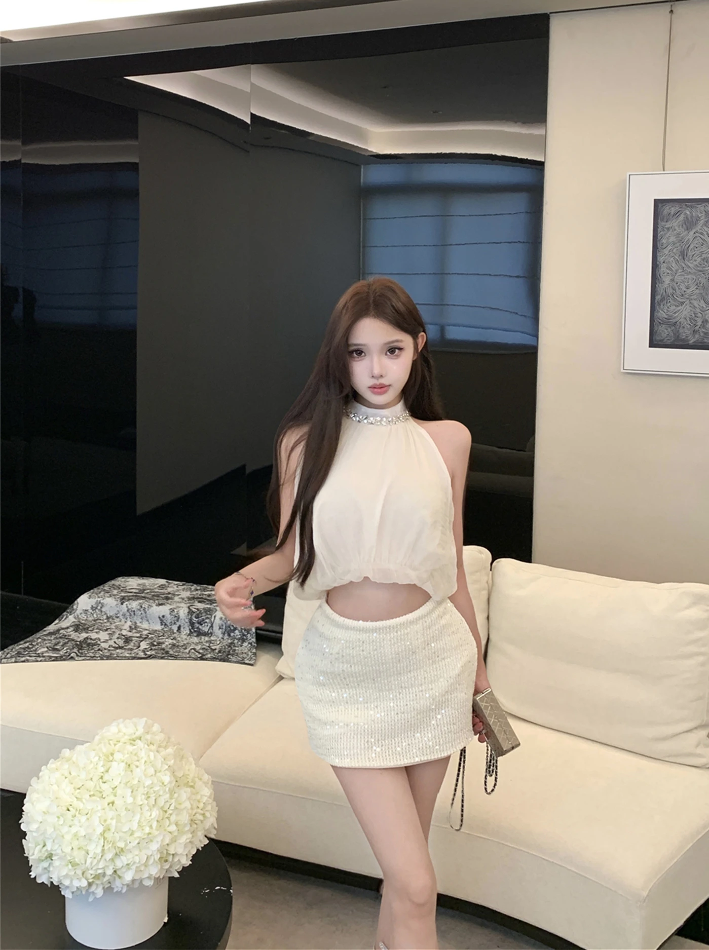 Summer New Style Low Waist Bead Skirt Set Women's Floral Bud Top And Skirt Two-Piece Set Fashionable And Sensual
Summer New Style Low Waist Bead Skirt Set Women's Floral Bud Top And Skirt Two-Piece Set Fashionable And Sensual
