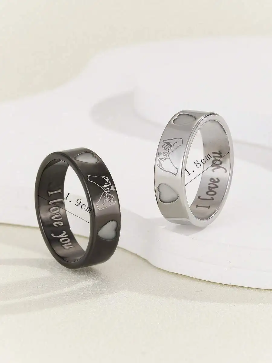 2pcs Glow In Dark Couple Ring Set Stainless Steel Heart Design I Love You Engraved Casual Jewelry For Valentines Day Gift
2pcs Glow In Dark Couple Ring Set Stainless Steel Heart Design I Love You Engraved Casual Jewelry For Valentines Day Gift
