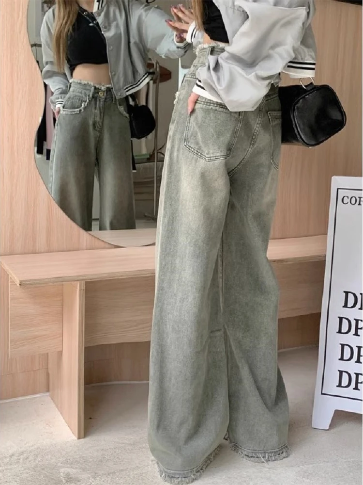 Retro Faded High Waist Wide Leg Jeans Women's Loose plus Size Slimming Straight Floor-Length Pants Spring Autumn Wear
Retro Faded High Waist Wide Leg Jeans Women's Loose plus Size Slimming Straight Floor-Length Pants Spring Autumn Wear