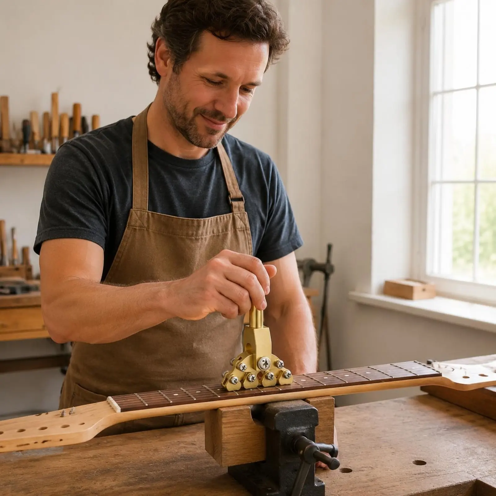 Adjustable Radius Fret Press Brass Guitar Fret Press Self-Adjusting Less Hand Fatigue for Guitarists, Fingerboard Maintenance
Adjustable Radius Fret Press Brass Guitar Fret Press Self-Adjusting Less Hand Fatigue for Guitarists, Fingerboard Maintenance
