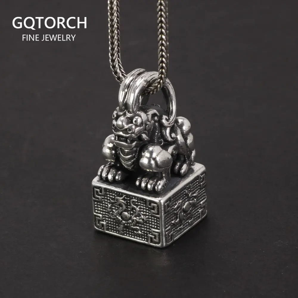 925 Sterling Silver Seal Pendant Necklace Carved Chinese "Bring in Wealth and Treasure" with Four Sacred Animal Amulet Jewelry
925 Sterling Silver Seal Pendant Necklace Carved Chinese "Bring in Wealth and Treasure" with Four Sacred Animal Amulet Jewelry