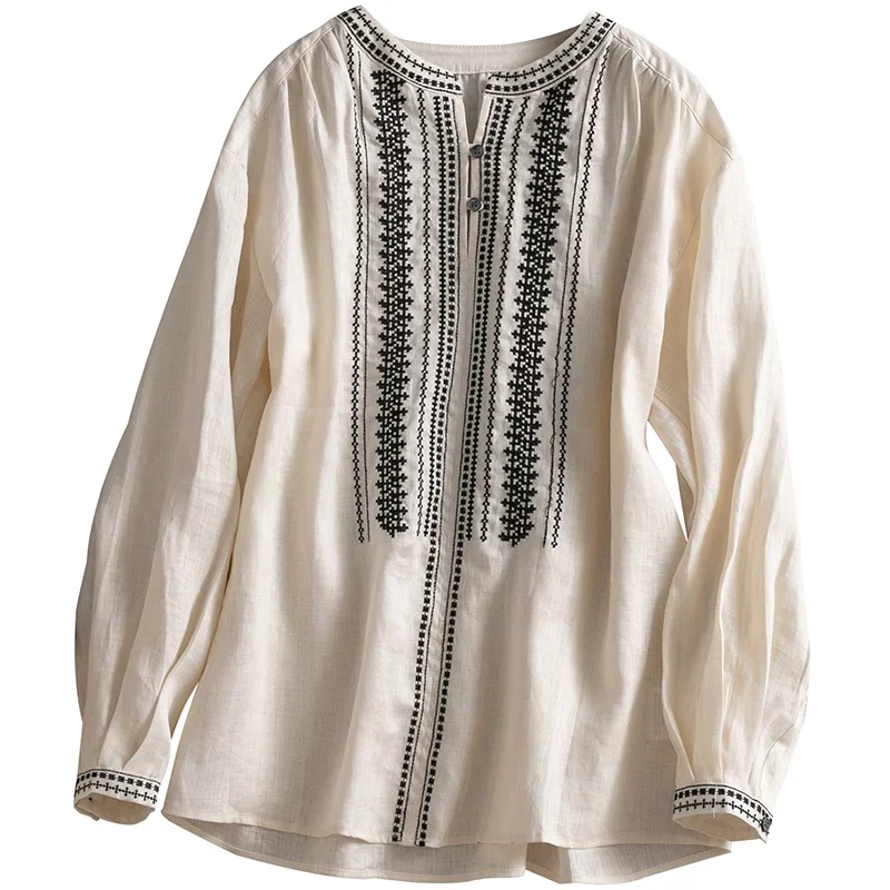 Ele Linen irt Women's Spring Autumn Loose Retro Artistic Heavy Embroidery round Ne Long Sve Overhead Top
Ele Linen irt Women's Spring Autumn Loose Retro Artistic Heavy Embroidery round Ne Long Sve Overhead Top