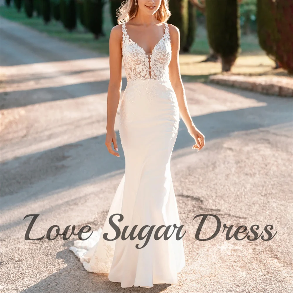 Boho Mermaid Wedding Dress For Women Satin V Neck Bride Dresses Elegant Lace Applique Bridal Gowns vestidos para mujer
Boho Mermaid Wedding Dress For Women Satin V Neck Bride Dresses Elegant Lace Applique Bridal Gowns vestidos para mujer