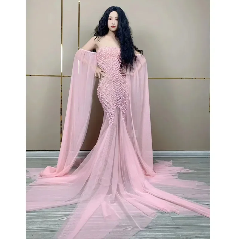 Pink Pearl Gauze Trailing Long Dress Model Stage Walk Singer Hos Evening Party Mesh Dresses Celebrity Birthday Festival Costume
Pink Pearl Gauze Trailing Long Dress Model Stage Walk Singer Hos Evening Party Mesh Dresses Celebrity Birthday Festival Costume