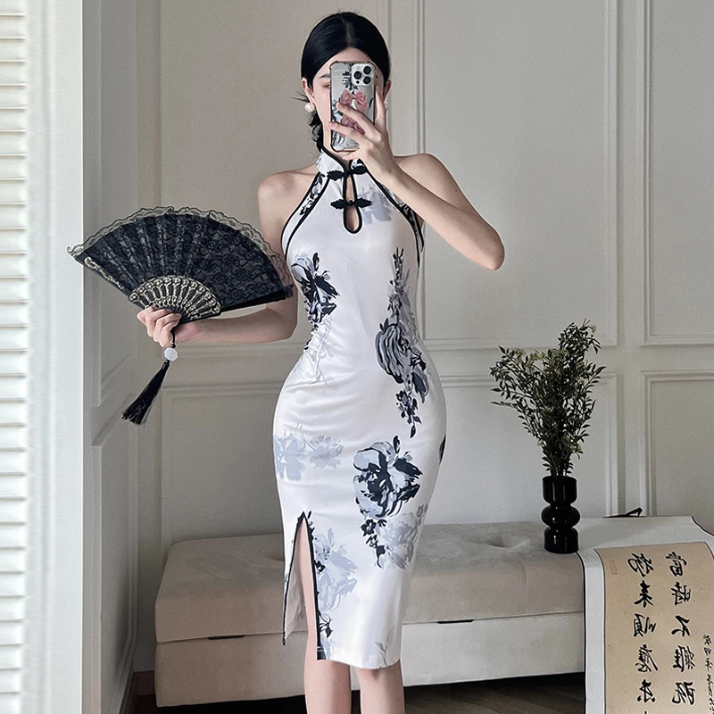 Women Elegant White Sleeveless Qipao Chinese Style Print Slim Cheongsams Sexy Lady French Evening Dress Party Dresses Vestidos
Women Elegant White Sleeveless Qipao Chinese Style Print Slim Cheongsams Sexy Lady French Evening Dress Party Dresses Vestidos