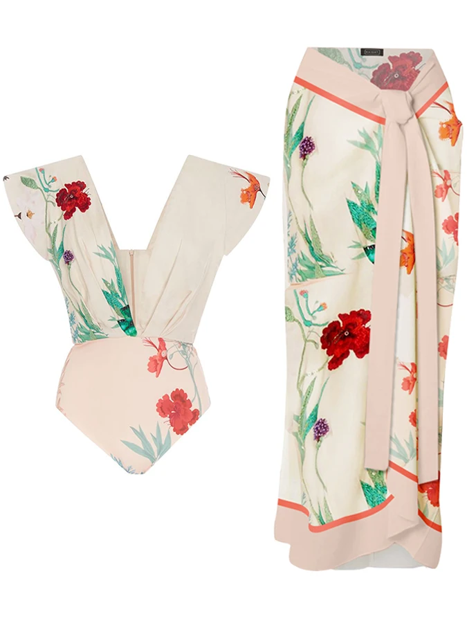Deep V Floral Print One Piece Swimsuit and Cover Up Swimwear for Women Beach Style Bathing Suits Vacation New Fashion 2023
Deep V Floral Print One Piece Swimsuit and Cover Up Swimwear for Women Beach Style Bathing Suits Vacation New Fashion 2023