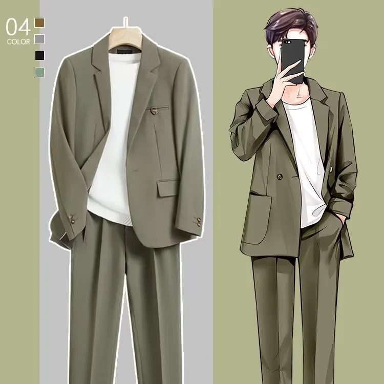 Spring Summer Men's Loose Casual Business Trendy Solid Color 2 Pieces Suit Sets Long Sleeve Single Button Blazers Trousers Male
Spring Summer Men's Loose Casual Business Trendy Solid Color 2 Pieces Suit Sets Long Sleeve Single Button Blazers Trousers Male