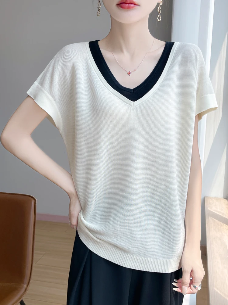 2025 New Summer Short Sleeves Lyocell Two V-Neck T-Shirt Cool T-Shirt Women's High Grade T-Shirt Fashion Leisure T Comfort Tops
2025 New Summer Short Sleeves Lyocell Two V-Neck T-Shirt Cool T-Shirt Women's High Grade T-Shirt Fashion Leisure T Comfort Tops