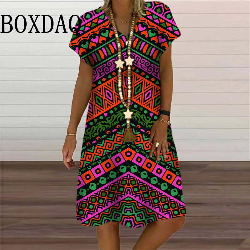 Ethnic Style Women Multicolour Geometric 3D Printed Dress Summer Casual Pullover Short Sleeve Midi Dress Loose Plus Size Clothes
Ethnic Style Women Multicolour Geometric 3D Printed Dress Summer Casual Pullover Short Sleeve Midi Dress Loose Plus Size Clothes
