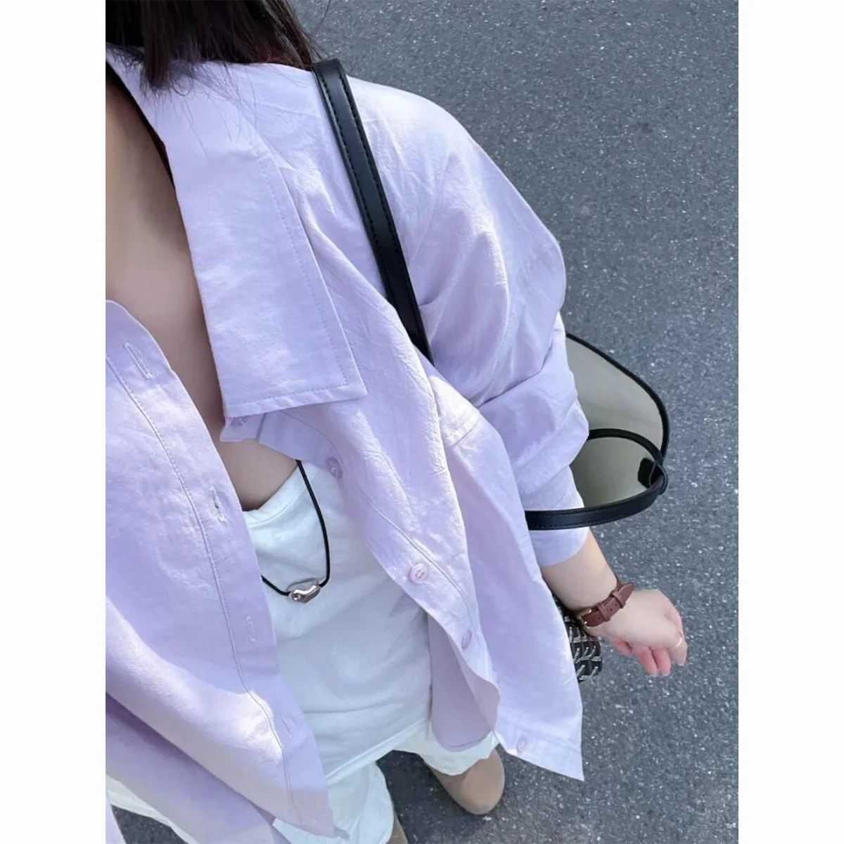 Свободная фиолетовая куртка-рубашка с длинными рукавами, женский легкий повседневный стиль, защита от солнца, открытый кардиган во французском стиле
Свободная фиолетовая куртка-рубашка с длинными рукавами, женский легкий повседневный стиль, защита от солнца, открытый кардиган во французском стиле