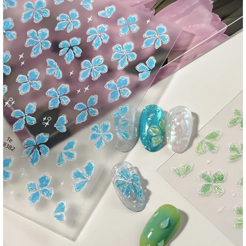 Ice-transparent feel green blue pink clover nail art sticker 5D embossed self-adhesive nail art sticker suitable DIY decoration
Ice-transparent feel green blue pink clover nail art sticker 5D embossed self-adhesive nail art sticker suitable DIY decoration