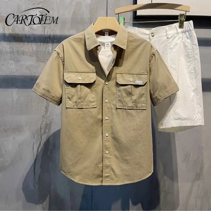 Men Trendy Vintage Lapel Pockets Casual Streetwear Cargo Shirts Summer Youth Solid Short Sleeve Loose Tops Camisas De Hombre
Men Trendy Vintage Lapel Pockets Casual Streetwear Cargo Shirts Summer Youth Solid Short Sleeve Loose Tops Camisas De Hombre