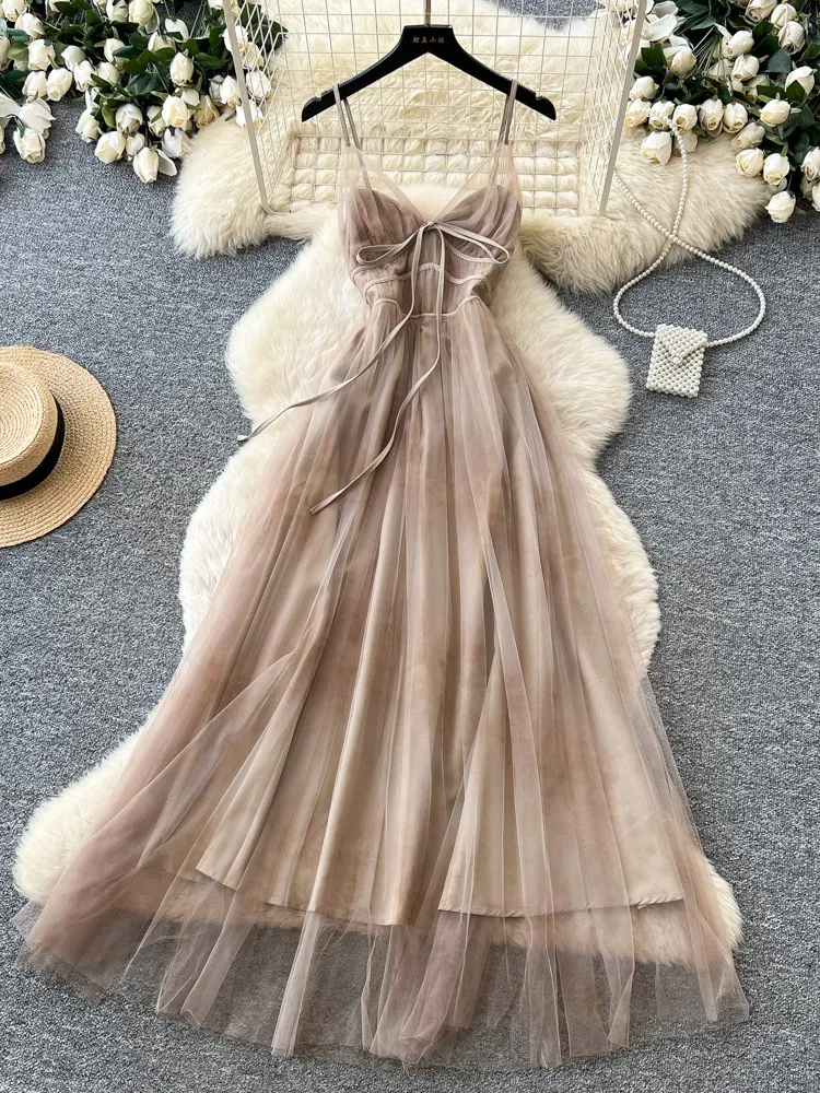 Women's Khaki Cami A-line Dress Y2k Gyaru Vintage French Style Elegant Luxury Dress Sleeveless Mesh Long Dress for Women Summer
Women's Khaki Cami A-line Dress Y2k Gyaru Vintage French Style Elegant Luxury Dress Sleeveless Mesh Long Dress for Women Summer
