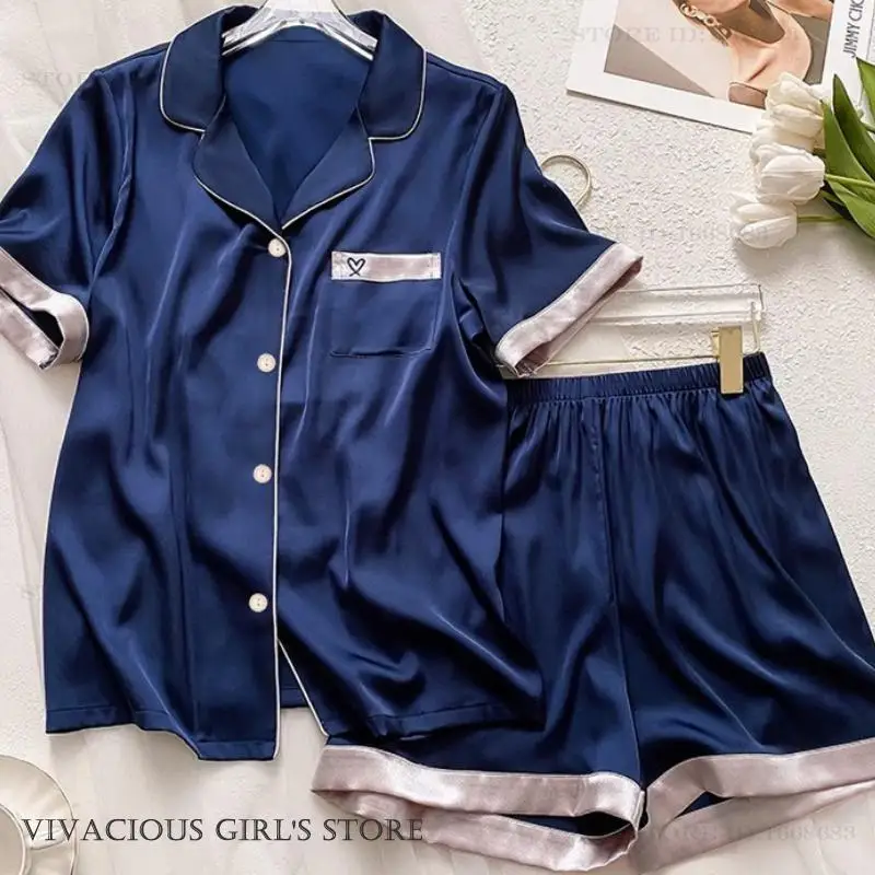 Female 2PCS Pjs Set Pijamas Suit Summer Short Sleeve Shorts Sleepwear Loungewear Loose Pyjama Pour Femme Silk Satin Homewear
Female 2PCS Pjs Set Pijamas Suit Summer Short Sleeve Shorts Sleepwear Loungewear Loose Pyjama Pour Femme Silk Satin Homewear