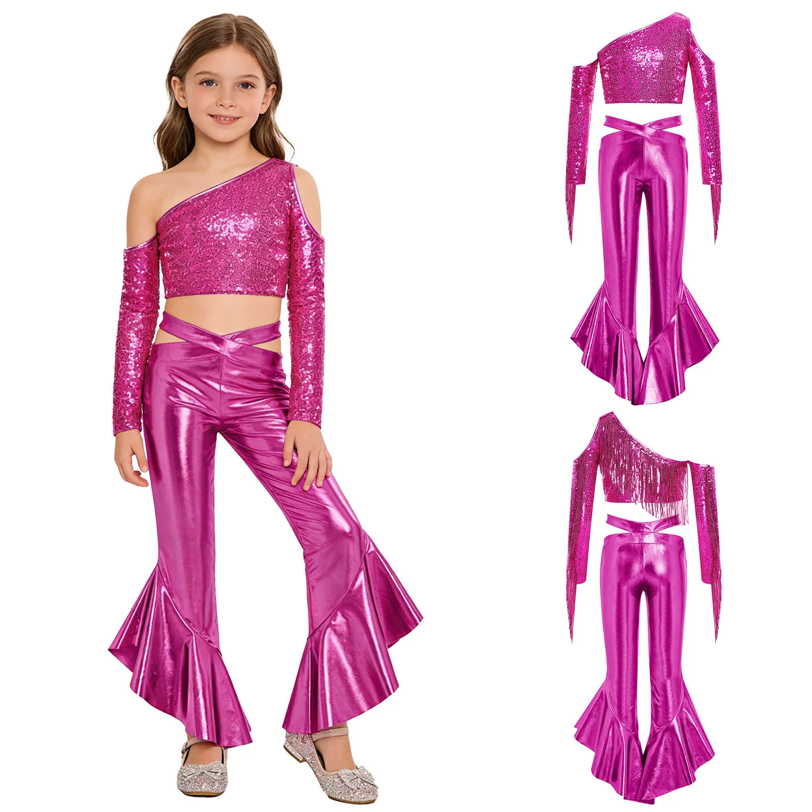 Kids Girls Jazz Dance Sets One Shoulder Long Sleeve Sequined Crop Top and Trousers for Hip Hop Funk Team Competition Outfits
Kids Girls Jazz Dance Sets One Shoulder Long Sleeve Sequined Crop Top and Trousers for Hip Hop Funk Team Competition Outfits