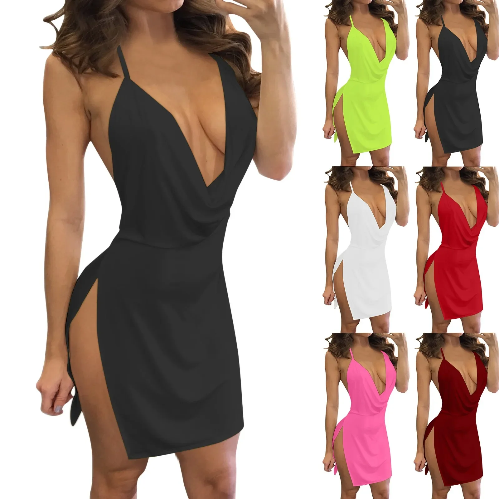 Sexy Elegant Dress Wrap Deep V Neck Backless Side Slit Bodycon Dress Women Spaghetti Strap Halter Slim Dress Club Party Vestidos
Sexy Elegant Dress Wrap Deep V Neck Backless Side Slit Bodycon Dress Women Spaghetti Strap Halter Slim Dress Club Party Vestidos