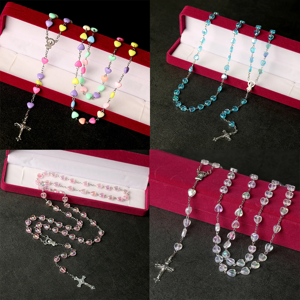 Colorful Transparent Heart-Shaped Crystal Rosary Necklace Wedding Pink Prayer Beads Necklace First Communion Christian Gift
Colorful Transparent Heart-Shaped Crystal Rosary Necklace Wedding Pink Prayer Beads Necklace First Communion Christian Gift