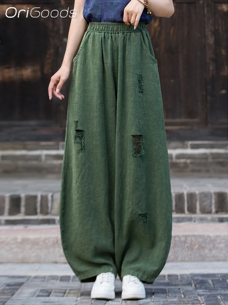 OriGoods, новинка, дизайнерские брюки, женские шаровары из хлопка рами из натуральной ткани с потертыми отверстиями, осень 2025, новые свободные брюки B322
OriGoods, новинка, дизайнерские брюки, женские шаровары из хлопка рами из натуральной ткани с потертыми отверстиями, осень 2025, новые свободные брюки B322