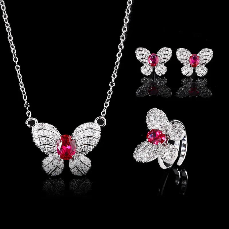 Autumn Winter New Jewelry Set Fashion Butterfly Earrings Necklace Ring Ruby Natural Women's Sweet Style
Autumn Winter New Jewelry Set Fashion Butterfly Earrings Necklace Ring Ruby Natural Women's Sweet Style