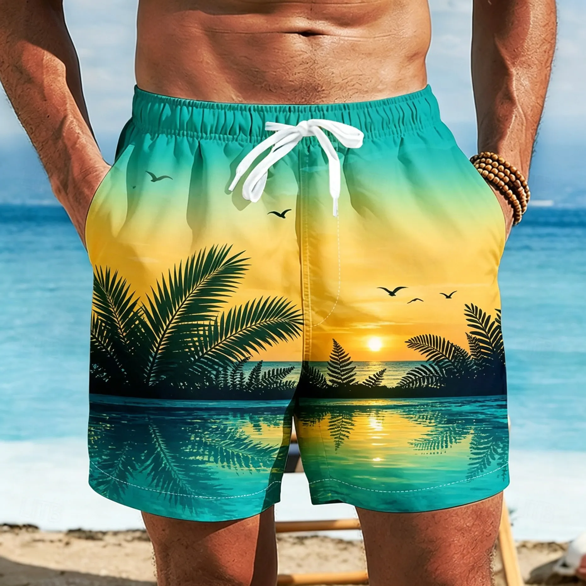 Men's Tropical Sunset Beach Print Drawstring Shorts, Casual Loose Swim Trunks for Spring Summer Beach Wear
Men's Tropical Sunset Beach Print Drawstring Shorts, Casual Loose Swim Trunks for Spring Summer Beach Wear