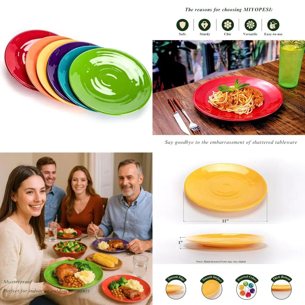 11-inch melamine plates (set of 6) - unbreakable and reusable plastic dinnerware with ceramic feel, stackable and dishwasher-saf
11-inch melamine plates (set of 6) - unbreakable and reusable plastic dinnerware with ceramic feel, stackable and dishwasher-saf