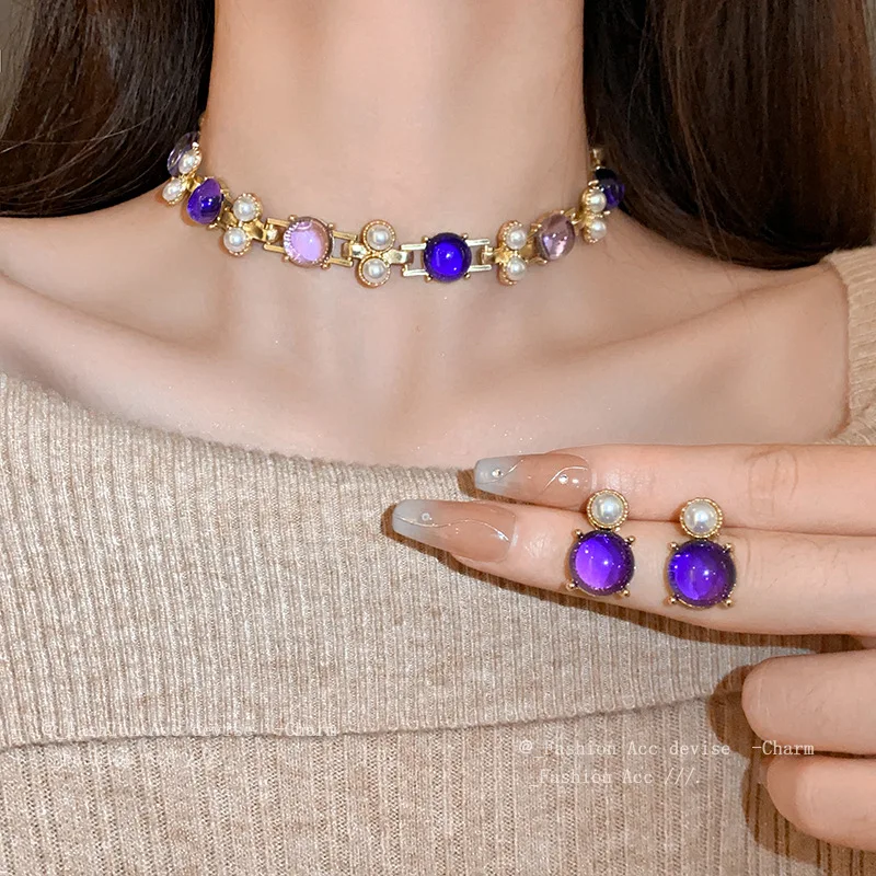 Fashion Geometric Pearl Necklace Earrings Purple Pink Resin Clavicle Chain Wholesale
Fashion Geometric Pearl Necklace Earrings Purple Pink Resin Clavicle Chain Wholesale