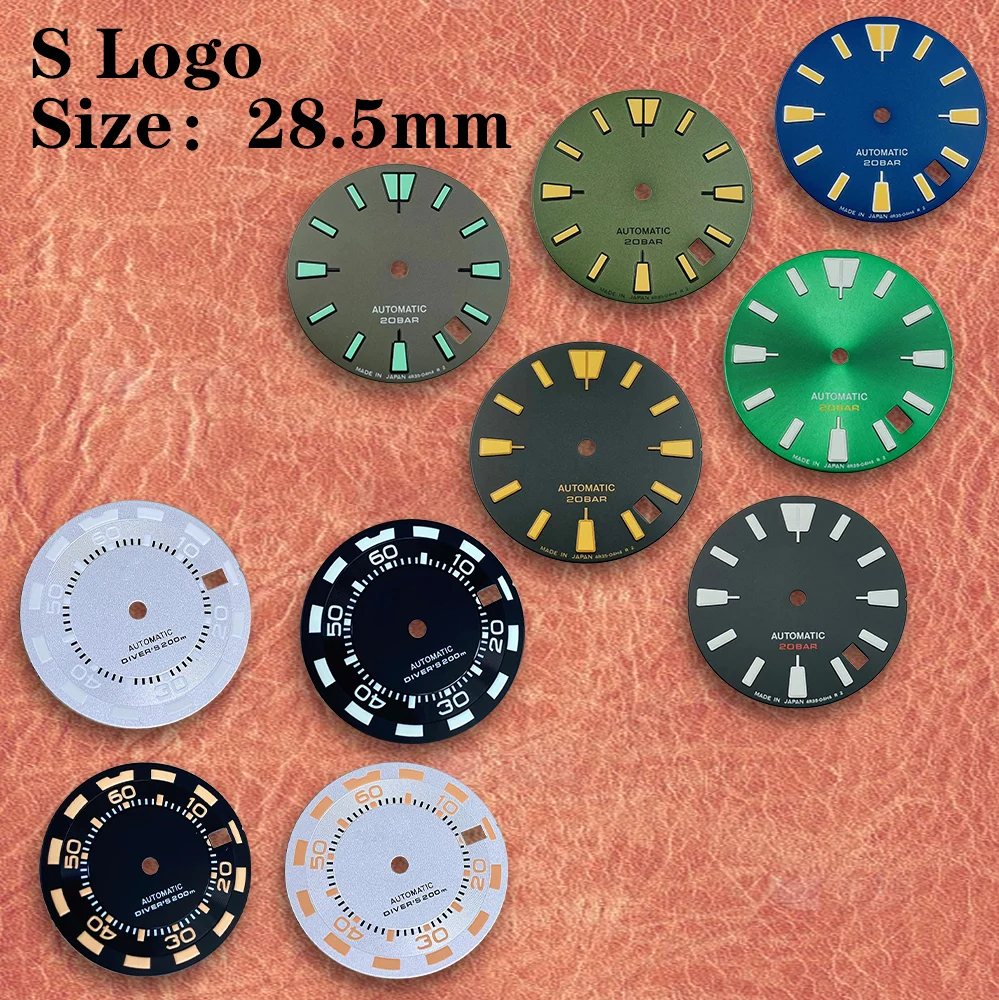 28.5mm S Logo X007 dial 3 o'clock Or 4.5 o'clock calendar Fit NH35 Movement C3 Green Luminous Watch Modification Accessories
28.5mm S Logo X007 dial 3 o'clock Or 4.5 o'clock calendar Fit NH35 Movement C3 Green Luminous Watch Modification Accessories