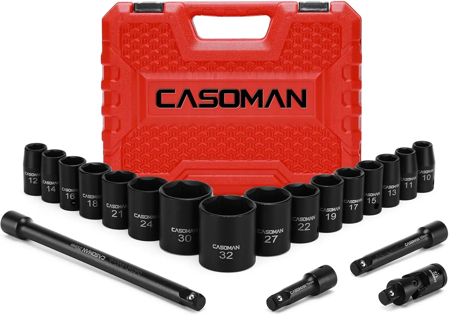1/2-Inch Drive Shallow Impact Socket Set, 10mm-32mm, CR-V, 6-Point, 20-Piece with Extension Bar and Universal Joints
1/2-Inch Drive Shallow Impact Socket Set, 10mm-32mm, CR-V, 6-Point, 20-Piece with Extension Bar and Universal Joints