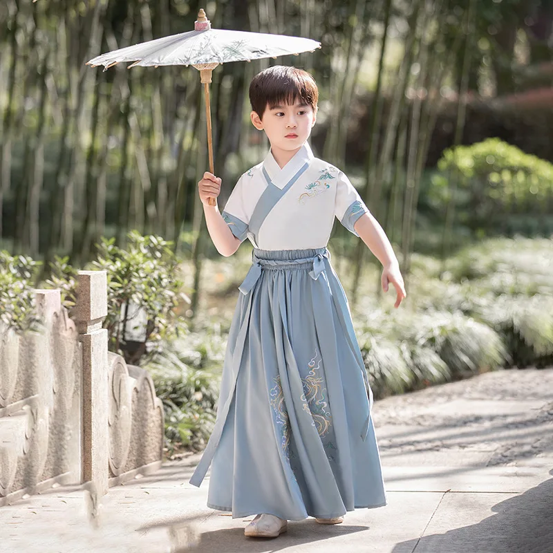 Kids Blue Dragon Embroidery Hanfu Traditional Chinese Oriental Kids Tang Suit Vintage Folk Dance Children Costumes
Kids Blue Dragon Embroidery Hanfu Traditional Chinese Oriental Kids Tang Suit Vintage Folk Dance Children Costumes