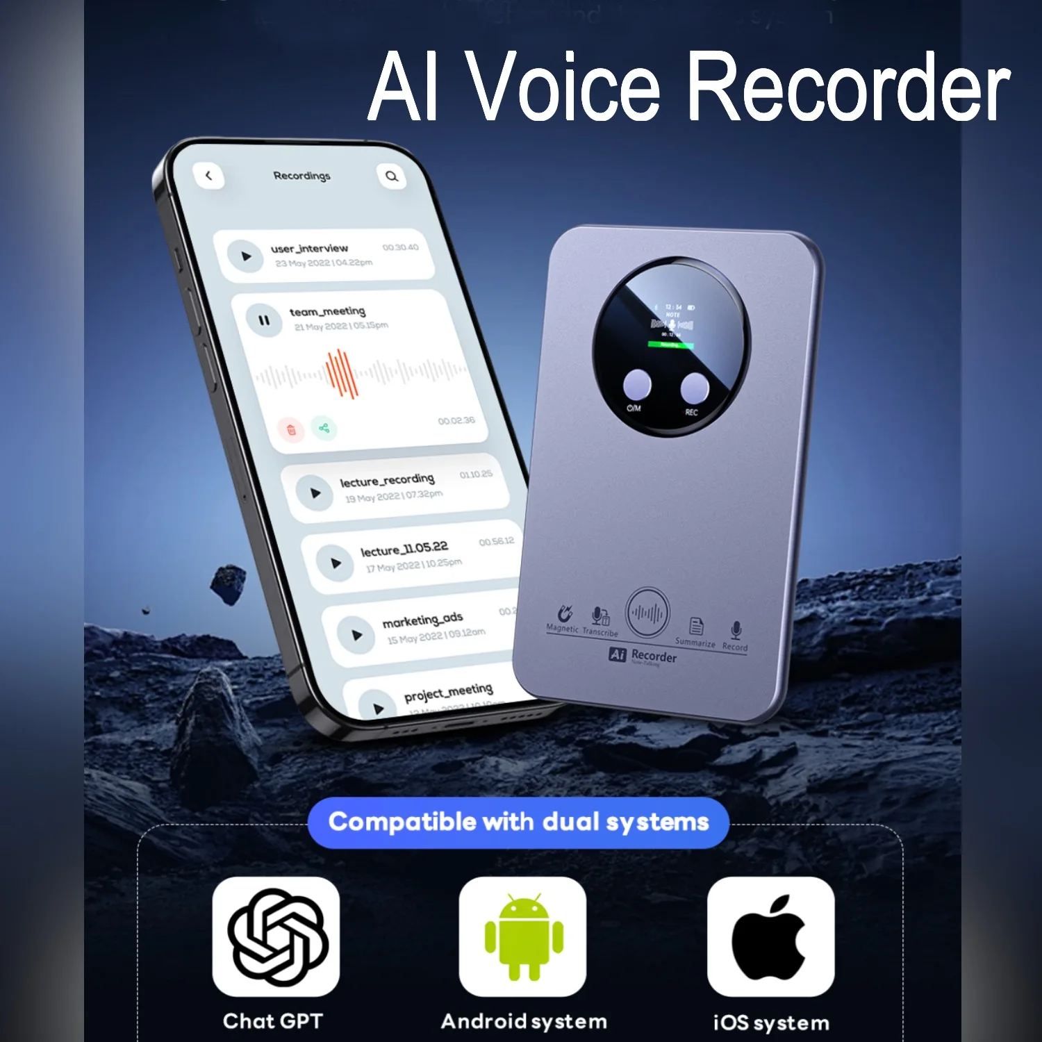 ChatGPT-5 AI Voice Recorder 64GB transcription Translation Summary Transcribe Mind Mapping Phone Call Record Audio Conference
ChatGPT-5 AI Voice Recorder 64GB transcription Translation Summary Transcribe Mind Mapping Phone Call Record Audio Conference