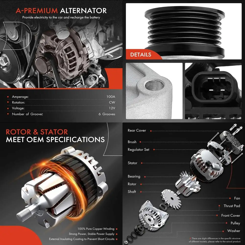 A-Premium Alternator Compatible with Chevrolet Sonic 2012 2013 2014 2015 2016 2017 2018, L4 1.8L, Manual Transmission, 12V 100Am
A-Premium Alternator Compatible with Chevrolet Sonic 2012 2013 2014 2015 2016 2017 2018, L4 1.8L, Manual Transmission, 12V 100Am