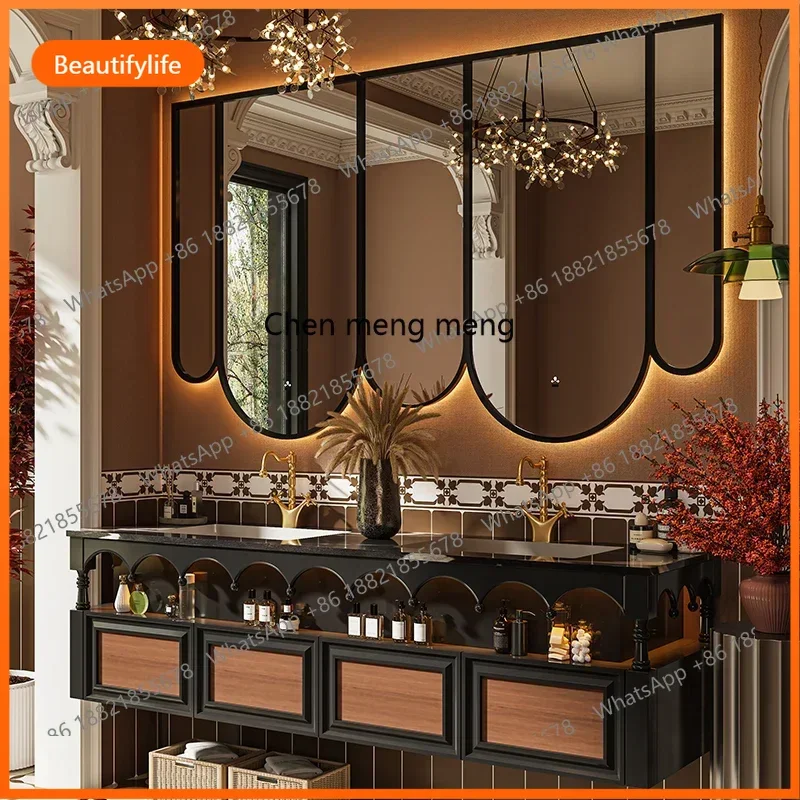 French retro oak floor-to-ceiling bathroom cabinet combination, washbasin cabinet, smart mirror cabinet combination
French retro oak floor-to-ceiling bathroom cabinet combination, washbasin cabinet, smart mirror cabinet combination