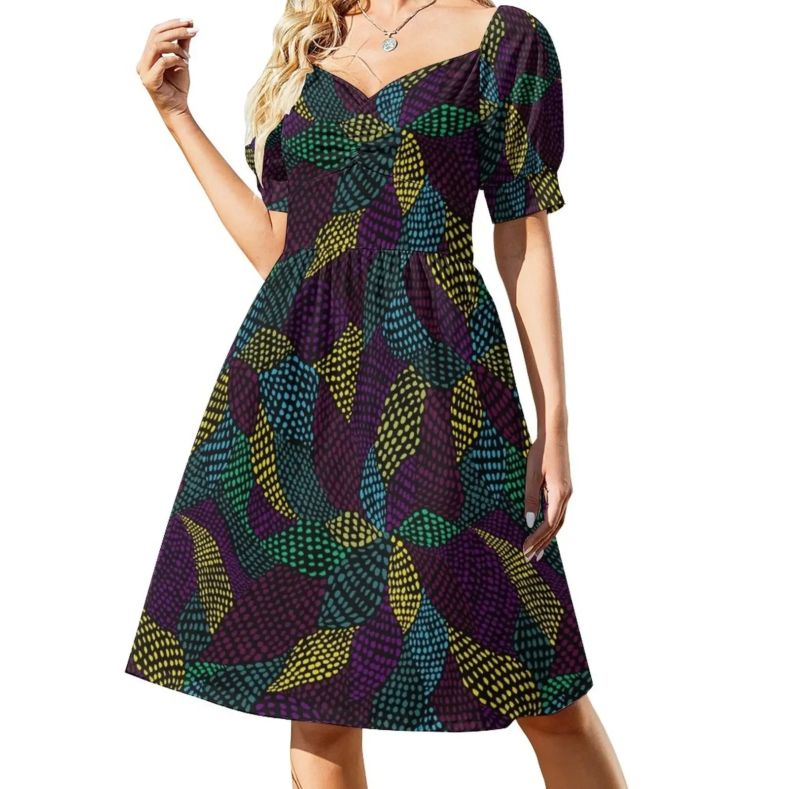 Colorful abstract pointillist pattern on a black background Short-Sleeved Dress beach outfits for women woman dress
Colorful abstract pointillist pattern on a black background Short-Sleeved Dress beach outfits for women woman dress