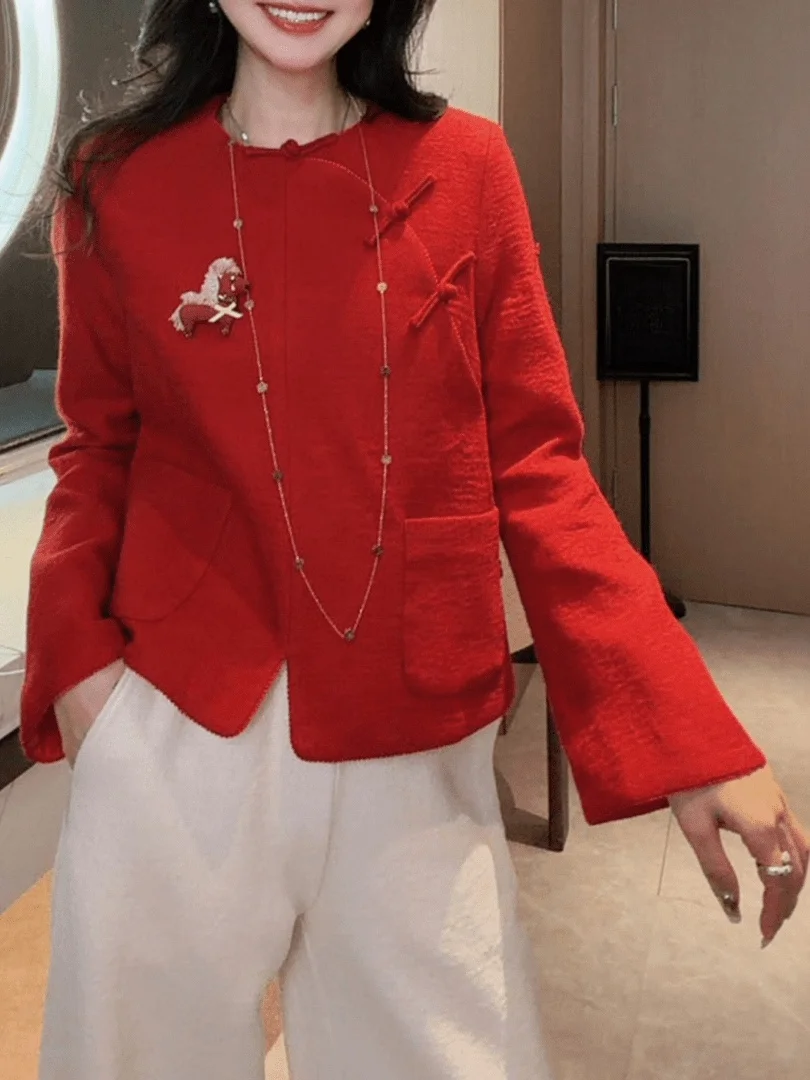 Red irt Women's Loose Fit Long Sve Button up Chinese Sle Design New Year Celebration Faionable Top
Red irt Women's Loose Fit Long Sve Button up Chinese Sle Design New Year Celebration Faionable Top