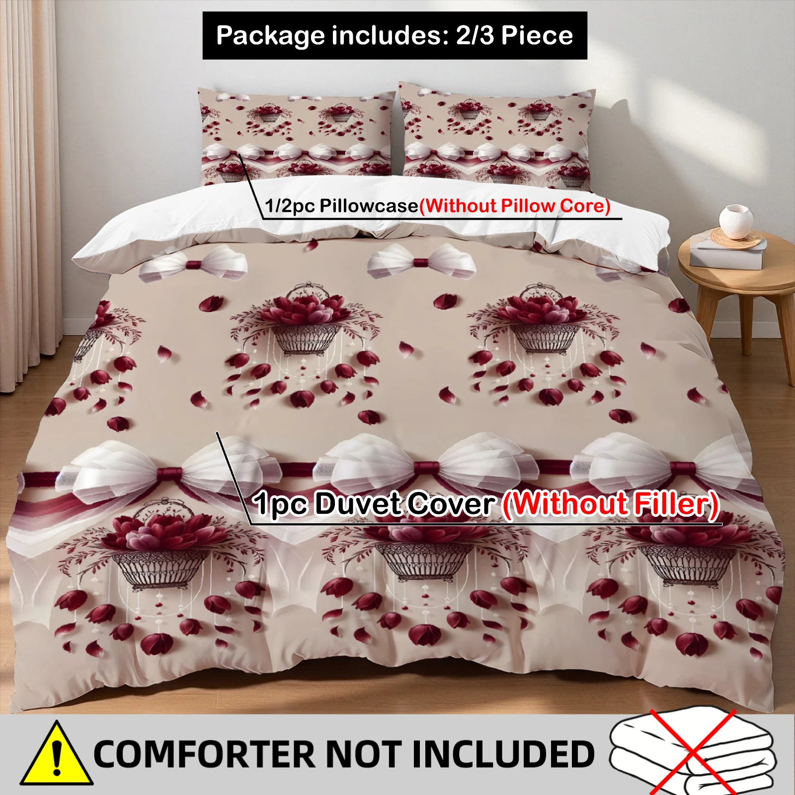 Flower Basket Duvet Cover Set 3Pcs Beige Red Bow Print Bedding 2 Pillowcases No Comforter No Sheet Single Twin Queen King
Flower Basket Duvet Cover Set 3Pcs Beige Red Bow Print Bedding 2 Pillowcases No Comforter No Sheet Single Twin Queen King