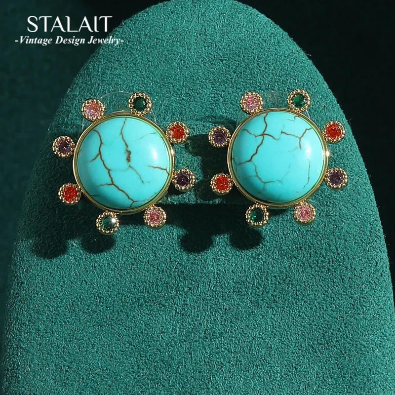 Vintage Sun Blue Turquoise Stud Earrings For Woman Colorful Rhinestones Bohemia Luxury Gold Color Jewelry Accessories Wedding
Vintage Sun Blue Turquoise Stud Earrings For Woman Colorful Rhinestones Bohemia Luxury Gold Color Jewelry Accessories Wedding