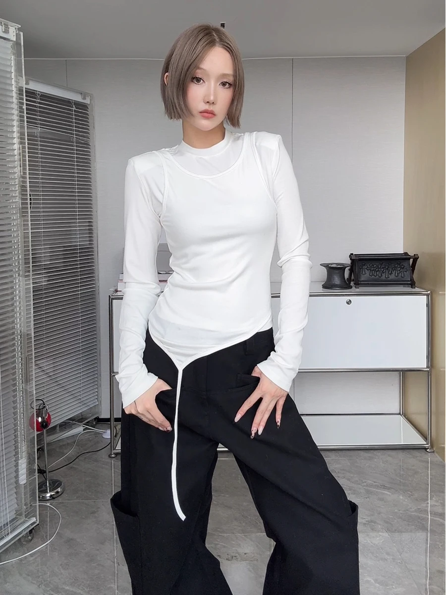 IAMCPLUS Повседневный лонгслив с круглым вырезом и асимметричным подолом, имитация двухслойности, для женщин, осенняя модная футболка
IAMCPLUS Повседневный лонгслив с круглым вырезом и асимметричным подолом, имитация двухслойности, для женщин, осенняя модная футболка