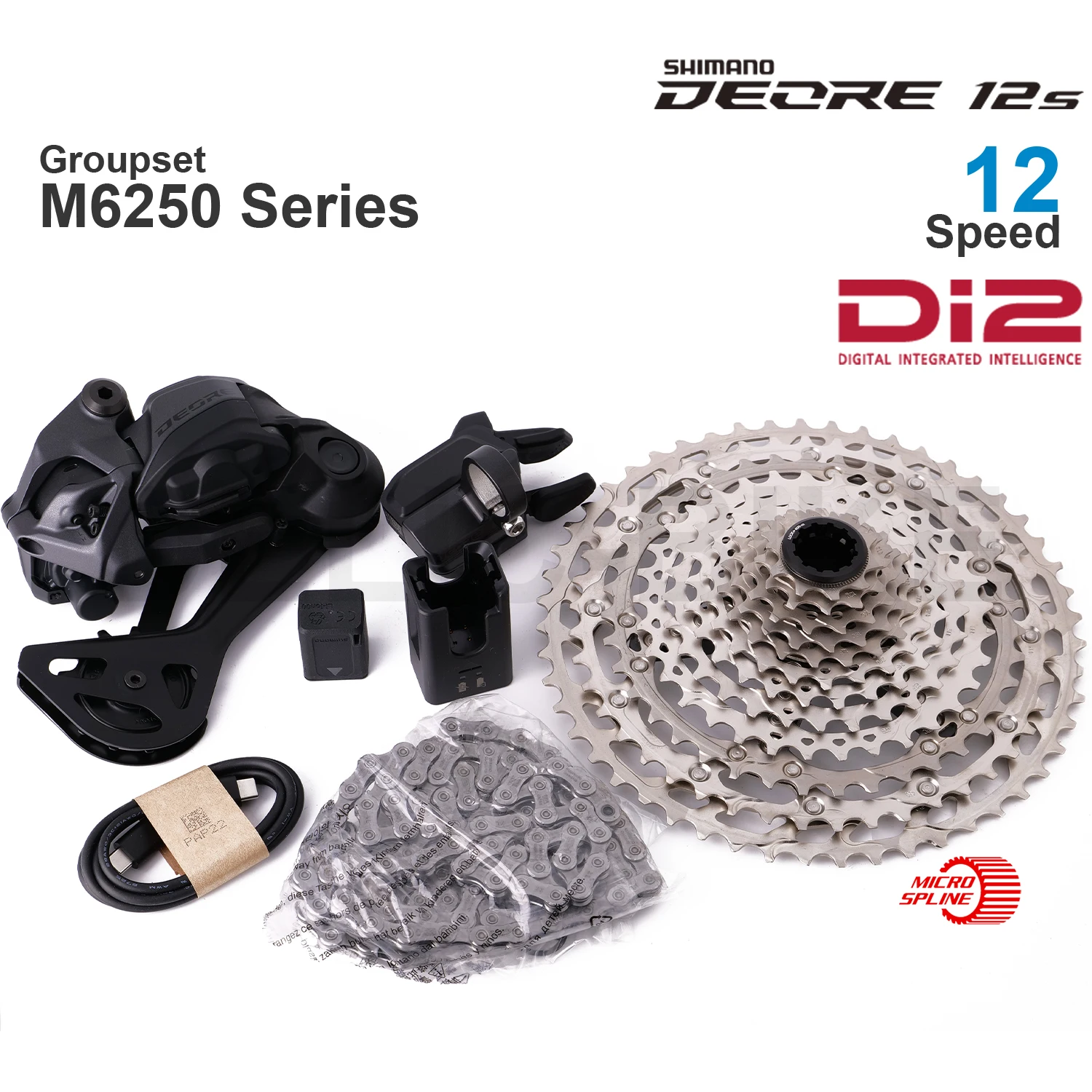 SHIMANO DEORE M6200 Di2 Groupset SW-M6250-R RD-M6250 CS-M6100 CN-M6100 EC-DN100 BT-DN320 12 Speed Original parts
SHIMANO DEORE M6200 Di2 Groupset SW-M6250-R RD-M6250 CS-M6100 CN-M6100 EC-DN100 BT-DN320 12 Speed Original parts