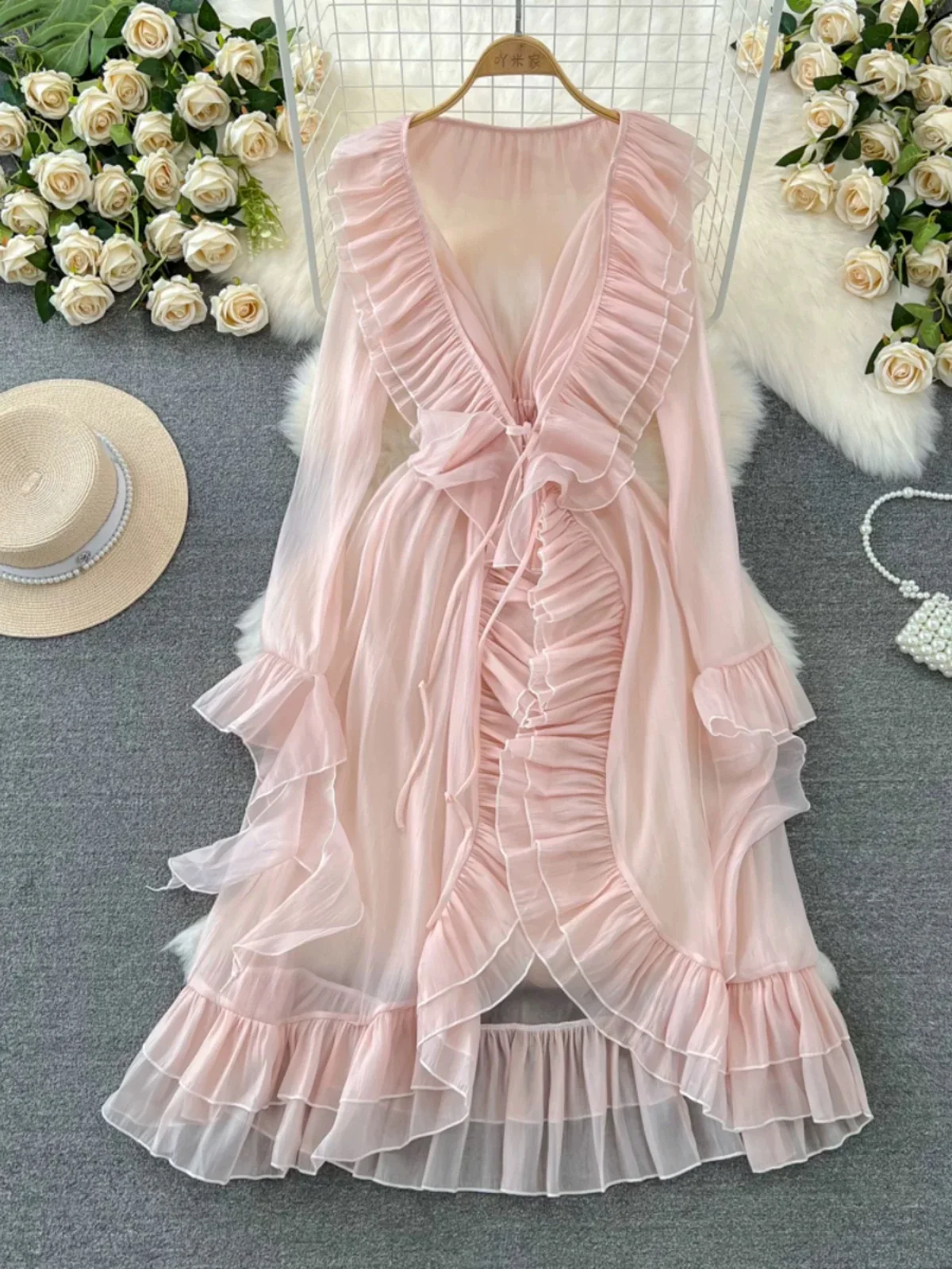 French Romantic Princess Pink Bikini Cardigan Sunproof Cover Up Hot Sweet Ruffles Drawstring Waist Open Stitch Beach Covers Up
French Romantic Princess Pink Bikini Cardigan Sunproof Cover Up Hot Sweet Ruffles Drawstring Waist Open Stitch Beach Covers Up