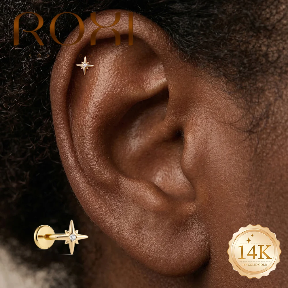 ROXI 1PC 5/6/8mm 14K Solid Gold 8-Pointed Star CZ Flat Back Piercing Studs, G23 Titanium Hypoallergenic Earring for Women
ROXI 1PC 5/6/8mm 14K Solid Gold 8-Pointed Star CZ Flat Back Piercing Studs, G23 Titanium Hypoallergenic Earring for Women