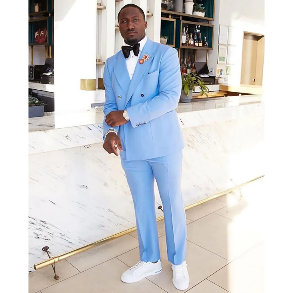 Sky Blue Double Breasted Peak Lapel Suits for Men Elegant High Quality Wedding Male Clothing Luxury 2 Piece Jacket Pants Set
Sky Blue Double Breasted Peak Lapel Suits for Men Elegant High Quality Wedding Male Clothing Luxury 2 Piece Jacket Pants Set
