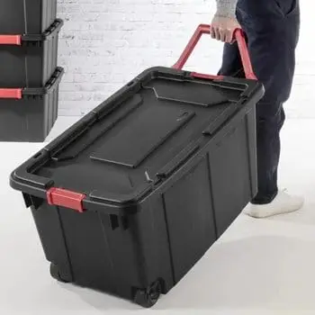 2-Piece 40 Gallon Wheeled Industrial Tote, Black Plastic Rolling Storage Bin Set for Home Warehouse Garage Organization
2-Piece 40 Gallon Wheeled Industrial Tote, Black Plastic Rolling Storage Bin Set for Home Warehouse Garage Organization