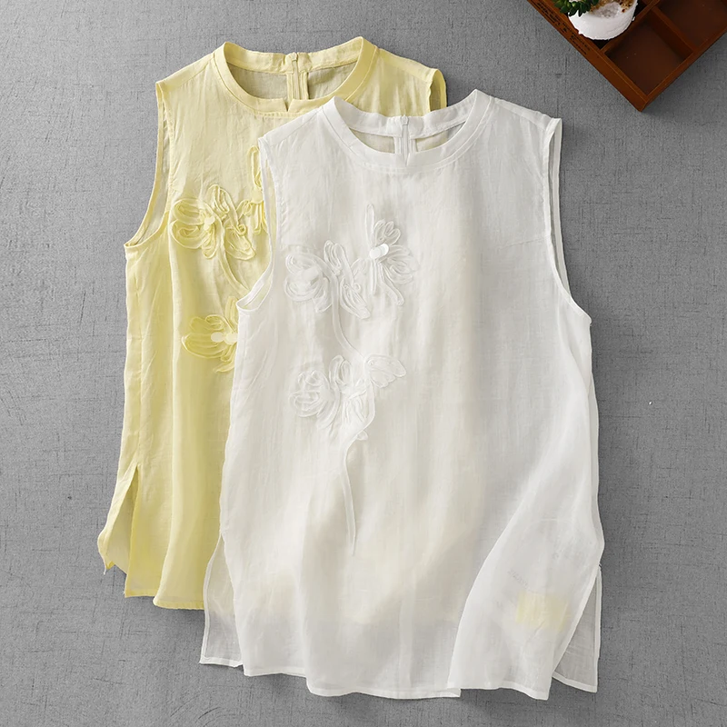 Summer New Design Heavy Embroidery Loose Cotton Linen Sleeveless Vest Top Women's Fashion Commute Style round Neck Shirt
Summer New Design Heavy Embroidery Loose Cotton Linen Sleeveless Vest Top Women's Fashion Commute Style round Neck Shirt